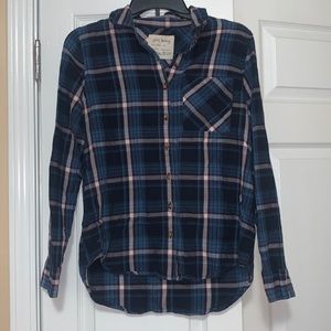 Girl Krazy Blue and Burgundy Plaid Shirt M
